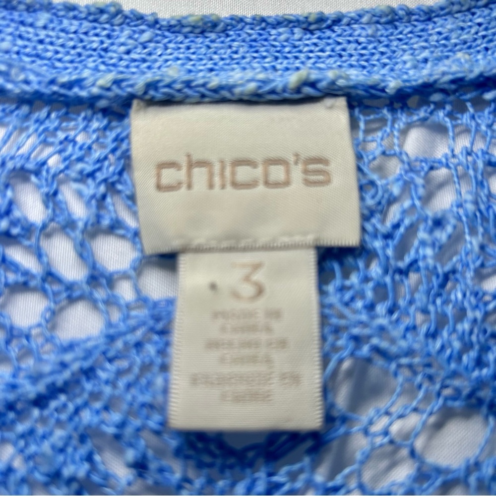 Chico's Linen & Cotton Blend Open Knit Drape Front Drop Shoulder Cardigan Sz XL - Picture 8 of 16